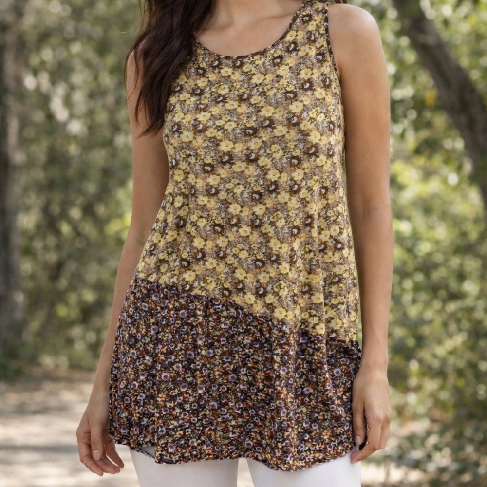 Logo by Lori Goldstein Women Floral Sleeveless Asymmetrical Tunic Top Small